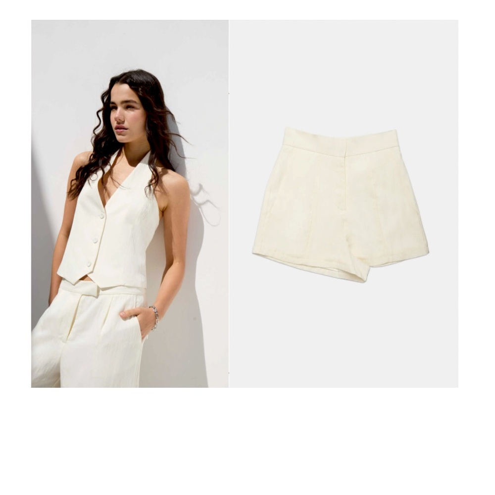 Deluc Set: Elegant Cream Women's Vest & Shorts L